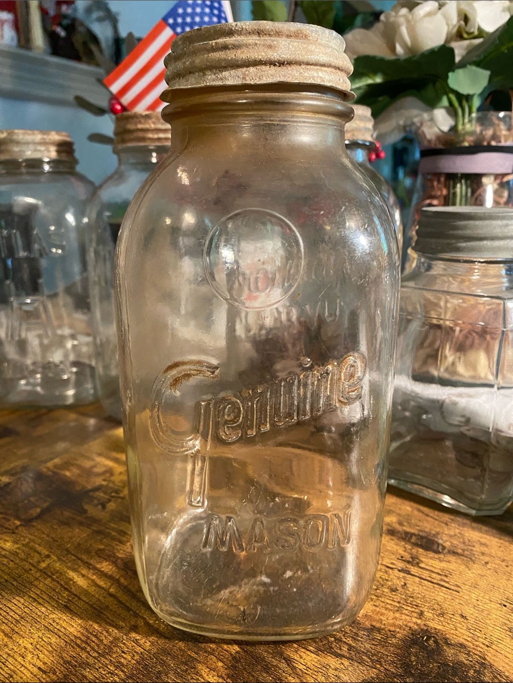 Genuine Mason Clear Glass Storage Jar with Cork Lid